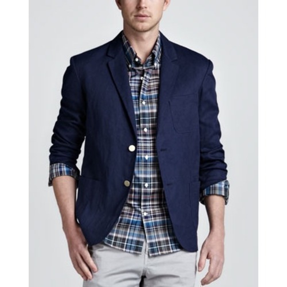 Vince Mens Navy Blue Linen Cotton Blend‎ 2-Button Blazer Jacket XL M1272-4150